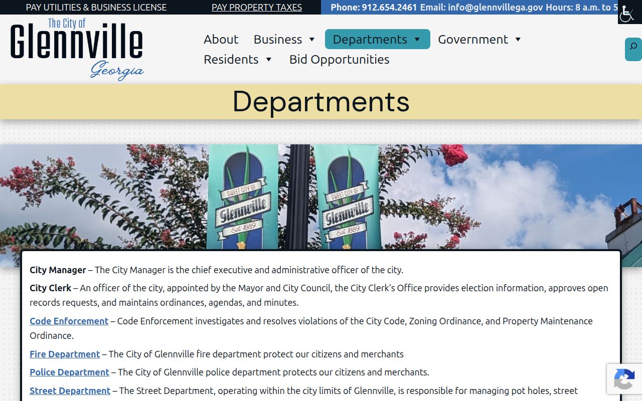 Tattnall County Glennville departments directory showing city clerk open-records and police routes