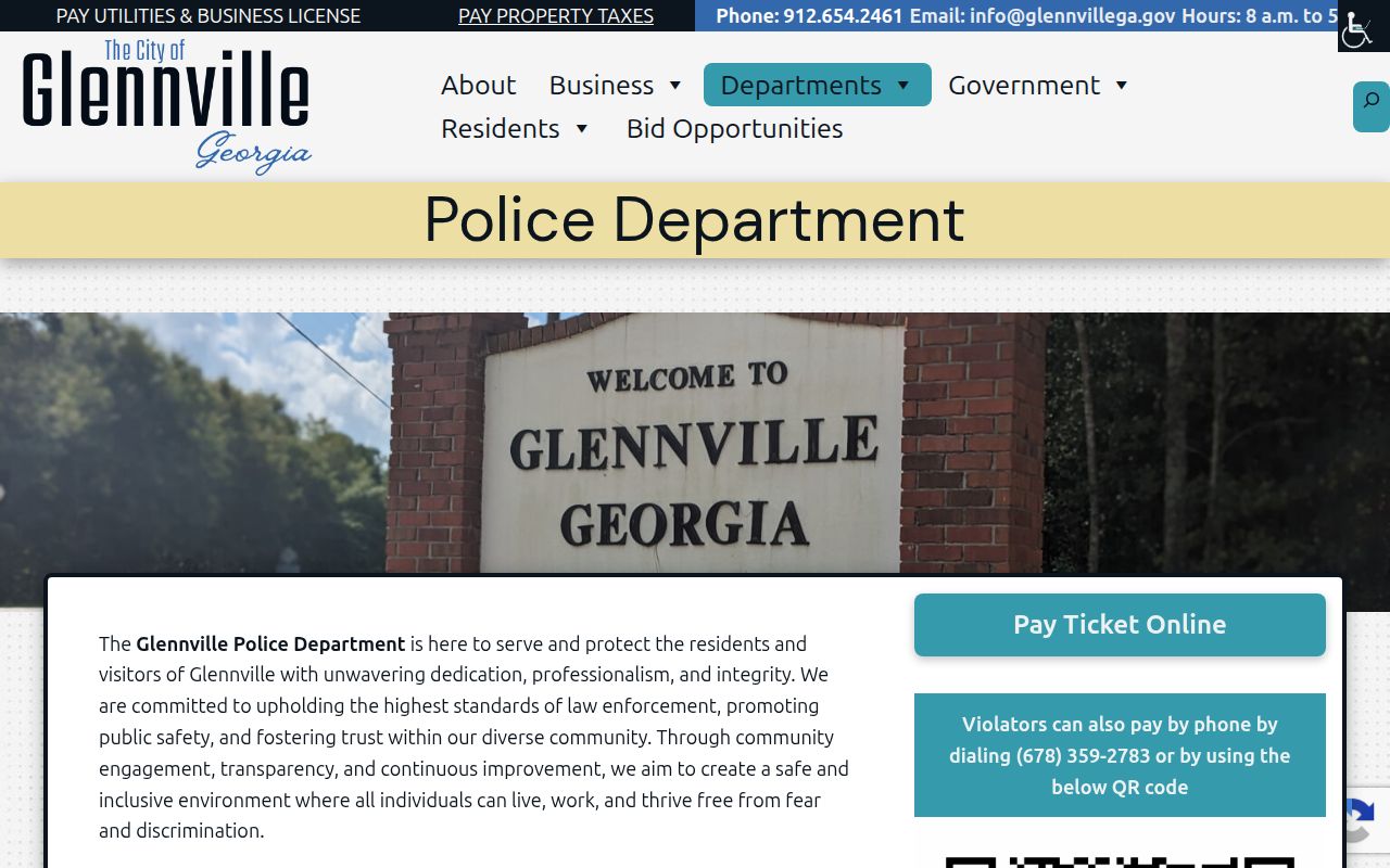 Tattnall County Glennville Police Department official contact and police-record information page