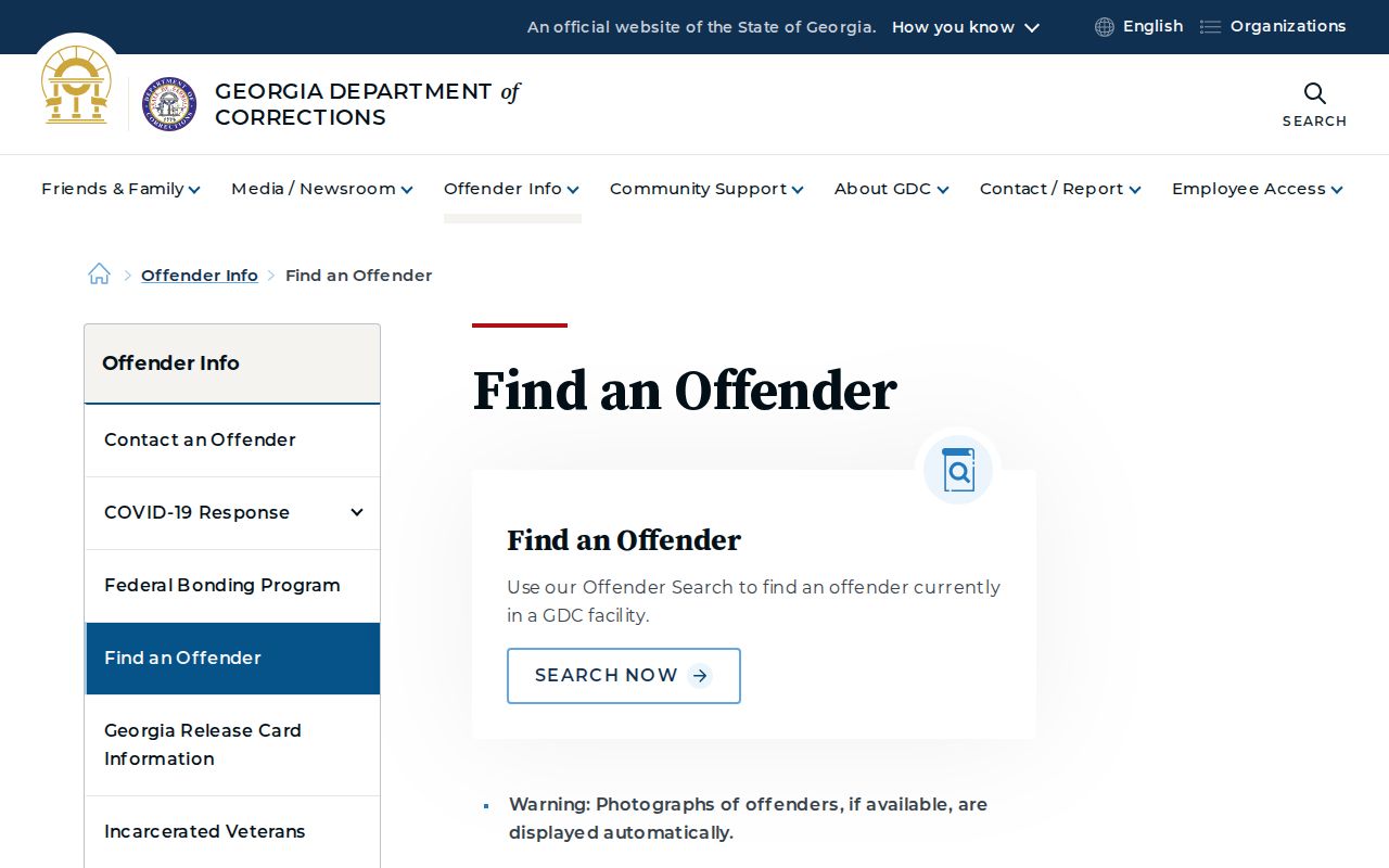 Georgia Department of Corrections offender search for Tattnall County custody stages