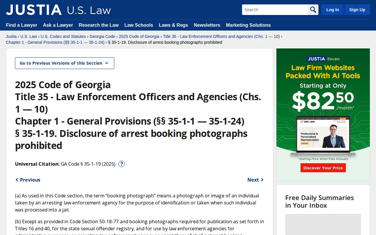 Georgia booking photograph statute reference for Tattnall County records
