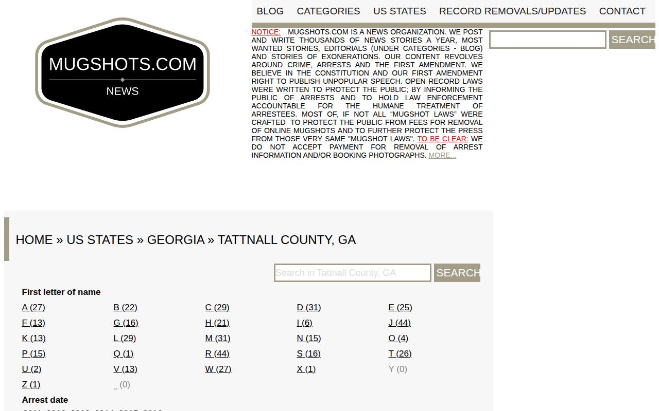 Unofficial Mugshots.com Tattnall County archive used as a secondary news lead